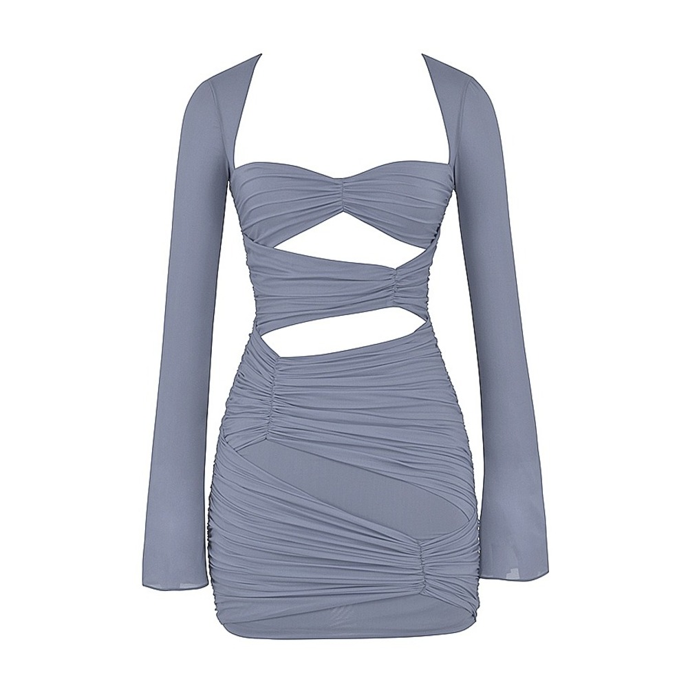 House of CB Camille Dove Grey Silk Ruched Cutout Mini Dress XS - Picture 12 of 12